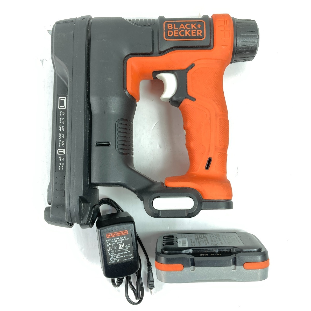 ＊＊ BLACK+DECKER ブラックアンドデッカー 10.8V コードレスタッカ (バッテリ1個・充電アダプタ付) ブラック×オレンジ やや傷や汚れあり_画像1