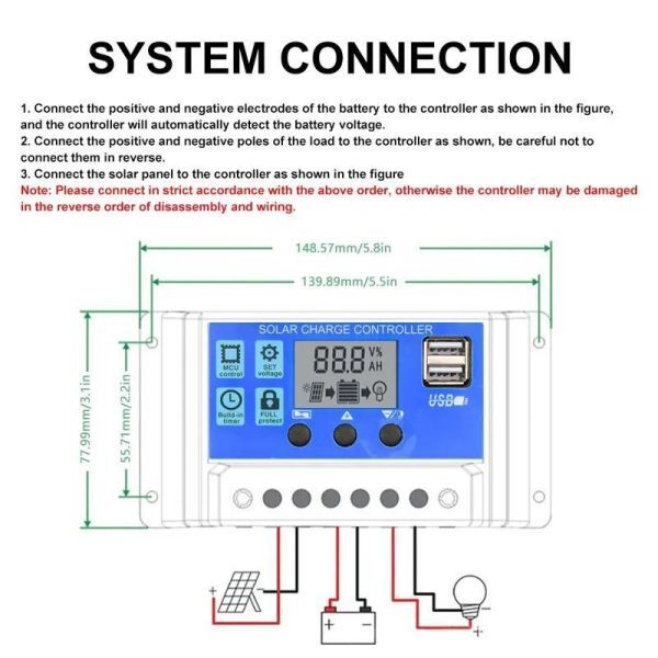 EB027:ソーラー充電コントローラー12v/24v pwm 10a 30a液晶ディスプレイタイマー設定調整可_画像5