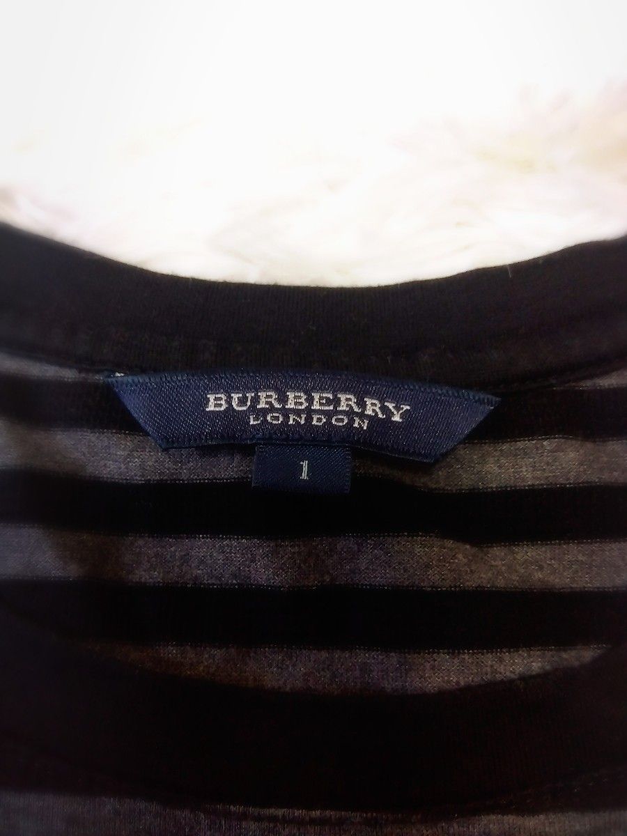 バーバリー Tシャツ 半袖 刺繍ロゴ ボーダー 三陽商会 グレー ブラック 黒