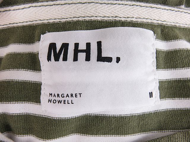 マーガレットハウエル　MHL. 半袖カットソー　ボーダー半袖Tシャツ　白　モスグリーン　M_画像3