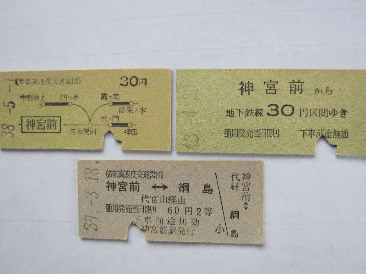営団地下鉄乗車券神宮前から（３枚セット）の画像1