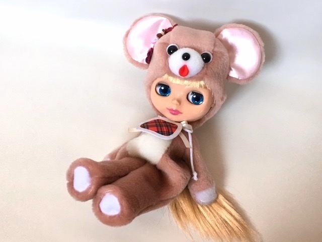 ネオブライス用服 昭和レトロ風 いもうとクマの着ぐるみ ピンクブラウン  Blythe  ブライスの画像1