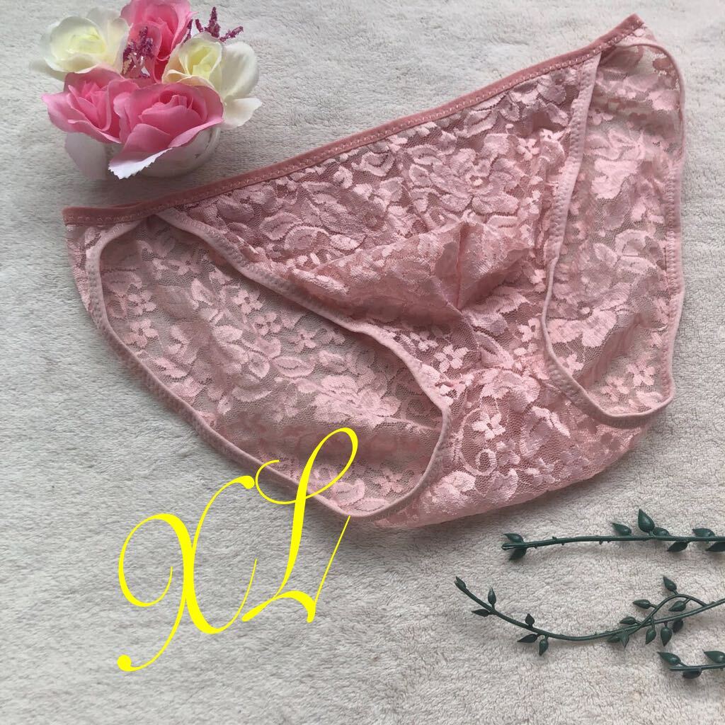 新品 メンズ XLサイズ ヌーディピンク 花柄 シースルー  エロセクシー ビキニ ブリーフ ショーツ パンツ の画像1