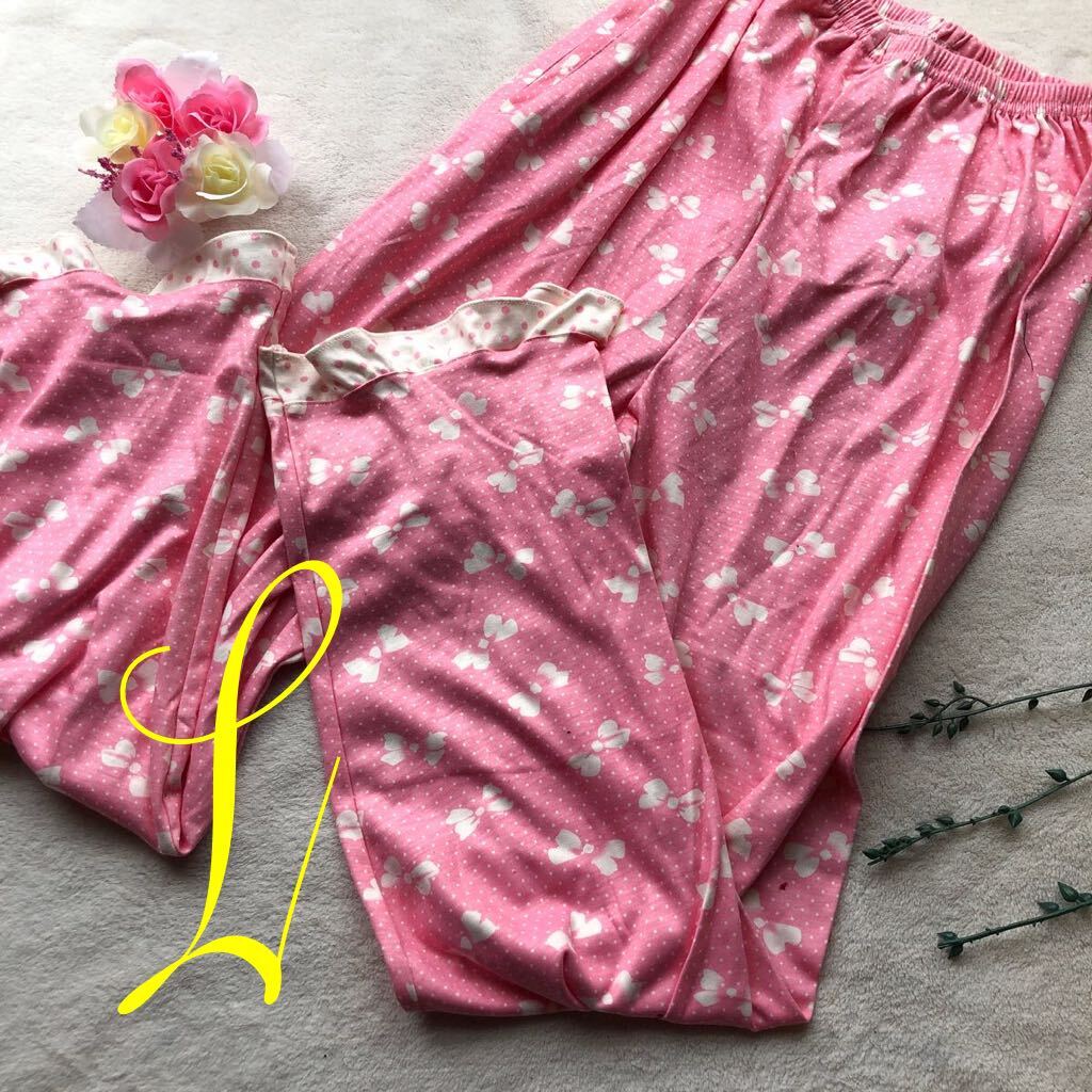 新品 Lサイズ　ピンク　ホワイト　ラブリー　ズボン　パンツ　ルームウェア　ルームパンツ　パジャマ　_画像1