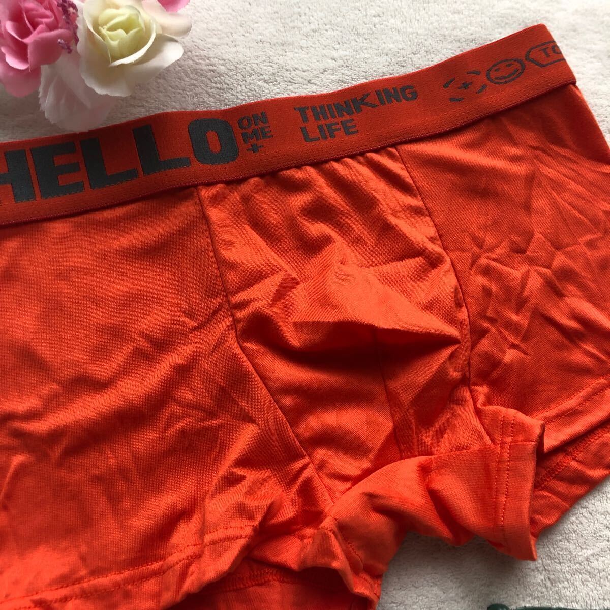 新品 メンズ Lサイズ エロカッコいい  オレンジ  ロゴ HELLO オレンジ ワイルド sexy ボクサーパンツ ボクサーブリーフ の画像2