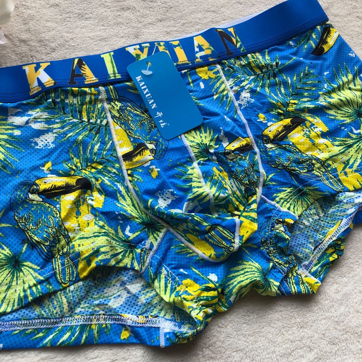 新品 メンズ XLサイズ KAIXUAN スカイブルー ハワイアン アロハ ボクサーブリーフ ビキニブリーフ メンズ下着 ショーツ パンツの画像2