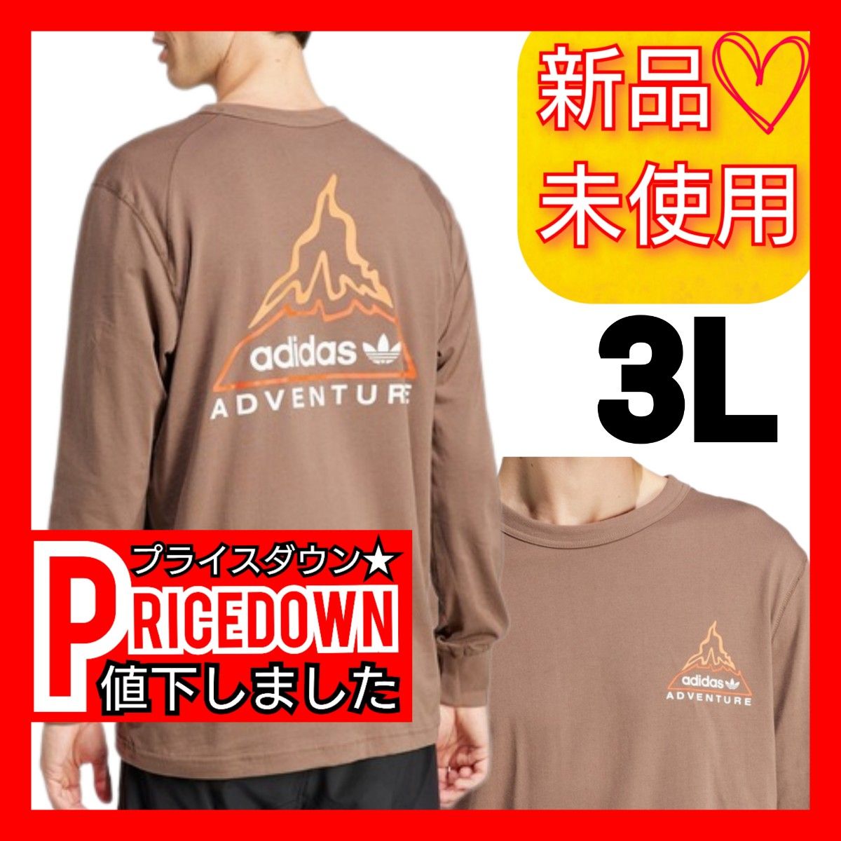 【3L】アディダスオリジナルス アドベンチャー グラフィック 長袖Tシャツ ロンT レギュラーフィット 新品未使用 タグ付き