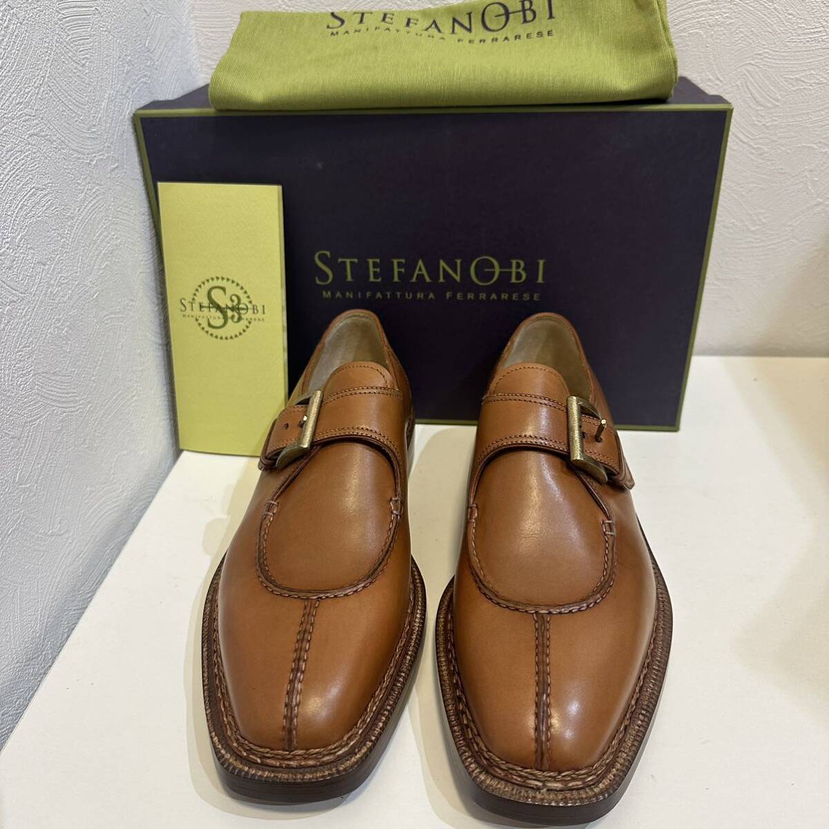 1円〜【新品・未使用】STEFANOBI ステファノビ サイズ6.5 メンズ レザーシューズ 保存袋付 革靴 皮靴 ビジネスシューズ ブラウン の画像1