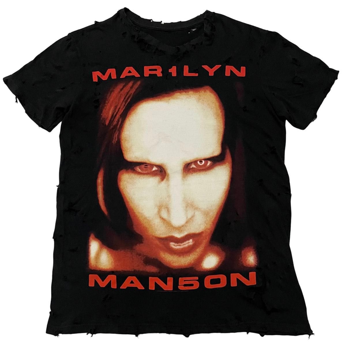 Marilyn Manson マリリンマンソン バンド ダメージ ボロ ジャンク Tシャツ バンT Tee 古着 ブラック 黒
