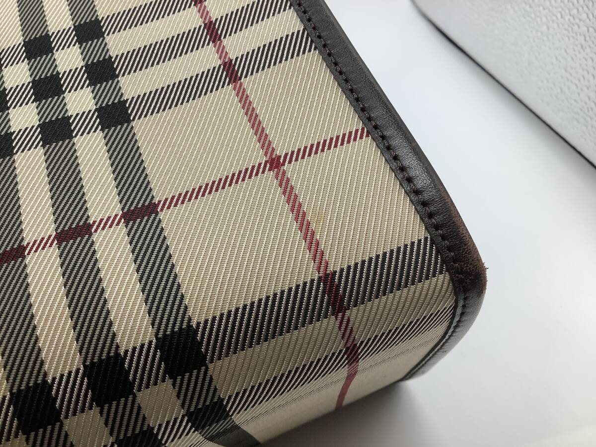 u0596 BURBERRY バーバリー ハンドバッグ レザー ノバチェック ダークブラウン 茶 トートバッグ レディース の画像8