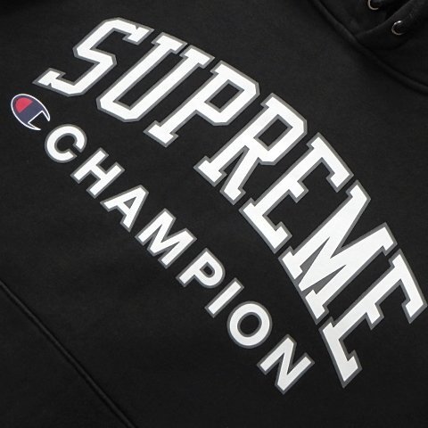 ☆ ジャスティンビーバー 着 17SS Supreme シュプリーム Champion Hooded Sweatshirt チャンピオン スウェット パーカー (ブラック黒S)EGG_画像4