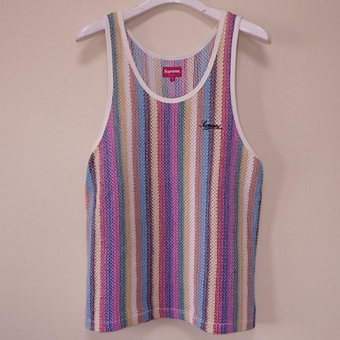 ☆ 19SS Supreme シュプリーム Knit Stripe Tank Top ニット ストライプ タンクトップ コットン スクリプトロゴ (マルチカラーS)ESNの画像2