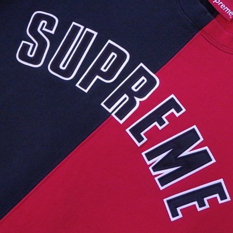 ☆ 18FW Supreme シュプリーム Split Crewneck Sweatshirt スプリット 切替 スウェット トレーナー arc logo アーチロゴ (ネイビー紺S)MDCの画像3