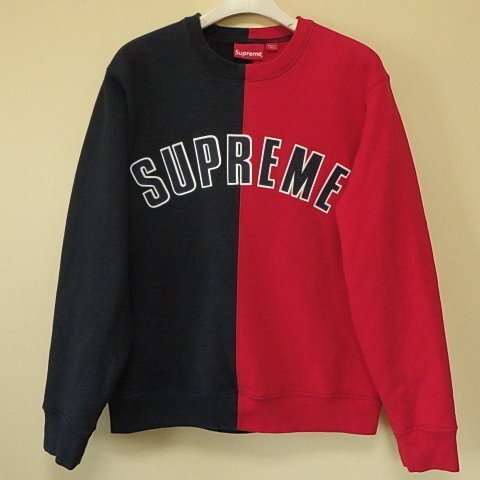 ☆ 18FW Supreme シュプリーム Split Crewneck Sweatshirt スプリット 切替 スウェット トレーナー arc logo アーチロゴ (ネイビー紺S)MDCの画像1