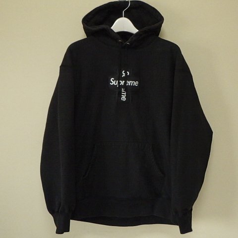 ☆ 20FW Supreme シュプリーム Cross Box Logo Hooded Sweatshirt クロス ボックスロゴ スウェット パーカー (ブラック黒L)EGCの画像2