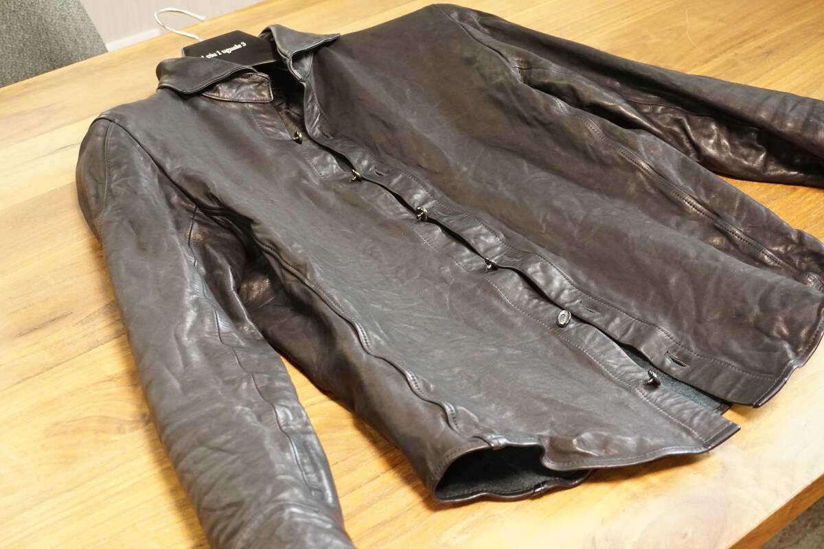 【Ⅲ】1piu1uguale3／3D WRINKLE SHIRTS／ALL LEATHER OILED COW／BLACK／MRS103／COW084 （ウノピゥウノウグァーレトレ、SPORT、AKM）の画像2