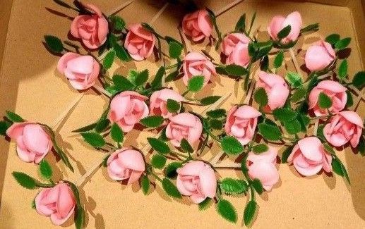 23 ピンクの薔薇のプラスチック造花ピック