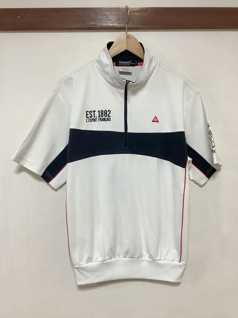 な1391 le coq sportif GOLF ルコックゴルフ ハーフジップ 半袖トレーニングウェア L ホワイト ロゴ刺繍の画像1