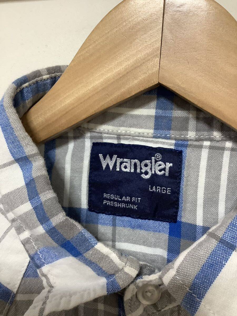 な1346 Wrangler ラングラー チェック 長袖シャツ ワークシャツ ウエスタンシャツ L レギュラーフィット ブルー/グレー/ホワイトの画像3