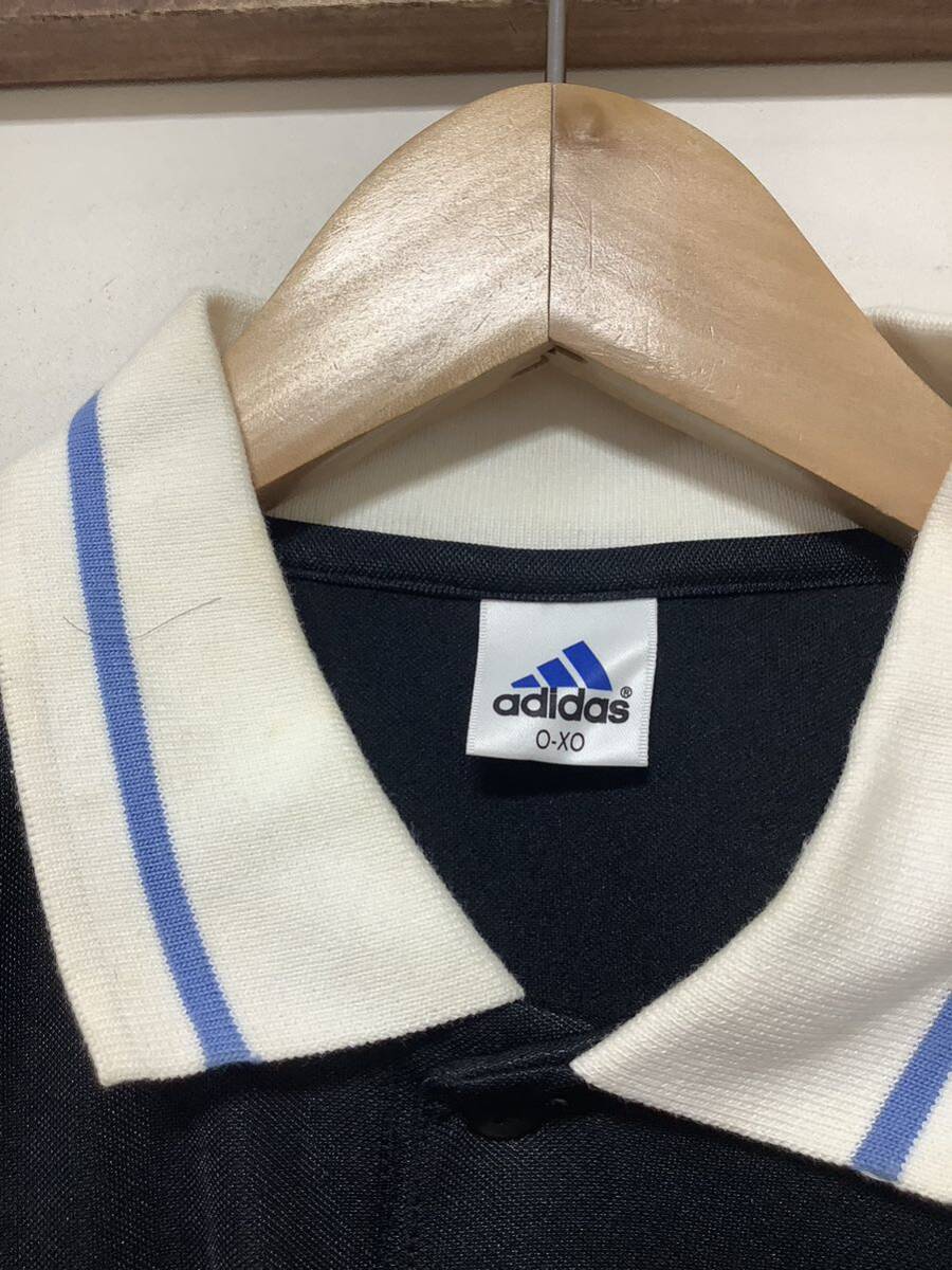 な1387 adidas アディダス レフェリーシャツ 長袖ポロシャツ O-XO ブラック AS-6780 90's ビンテージ ロゴ刺繍 デサント製の画像3