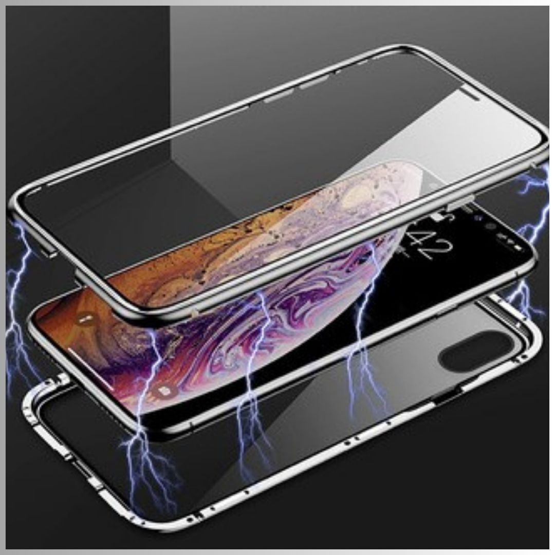 ★新品★iPhoneXRケース シルバー 強化ガラス キズ防止 アイフォン 両面ガラス　両面保護_画像2