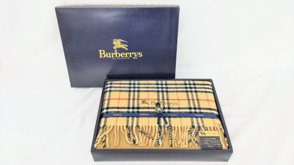 T1737 未使用品 Burberrys バーバリー ノバチェック ラムウールひざ掛け ベージュ ラムウール100% 75×130cm ブランケット 西川産業の画像1