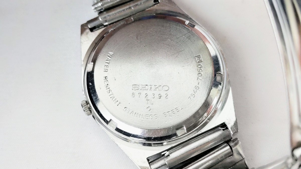 T1757 SEIKO セイコー 腕時計 TYPE II タイプ2 7546-7050 デイデイト クオーツ QZ 黒文字盤 ラウンド シルバー SS メンズの画像8