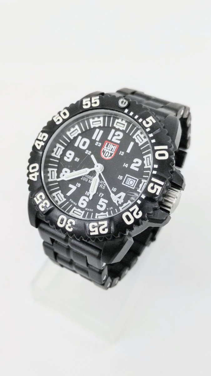 T1716 稼働品 LUMINOX ルミノックス PC/CARBON CASE 3050/3950 クオーツ デイト 腕時計 ブラック 黒文字盤 スイス製 メンズの画像1