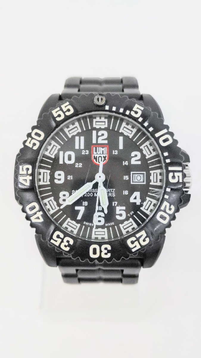 T1716 稼働品 LUMINOX ルミノックス PC/CARBON CASE 3050/3950 クオーツ デイト 腕時計 ブラック 黒文字盤 スイス製 メンズの画像2
