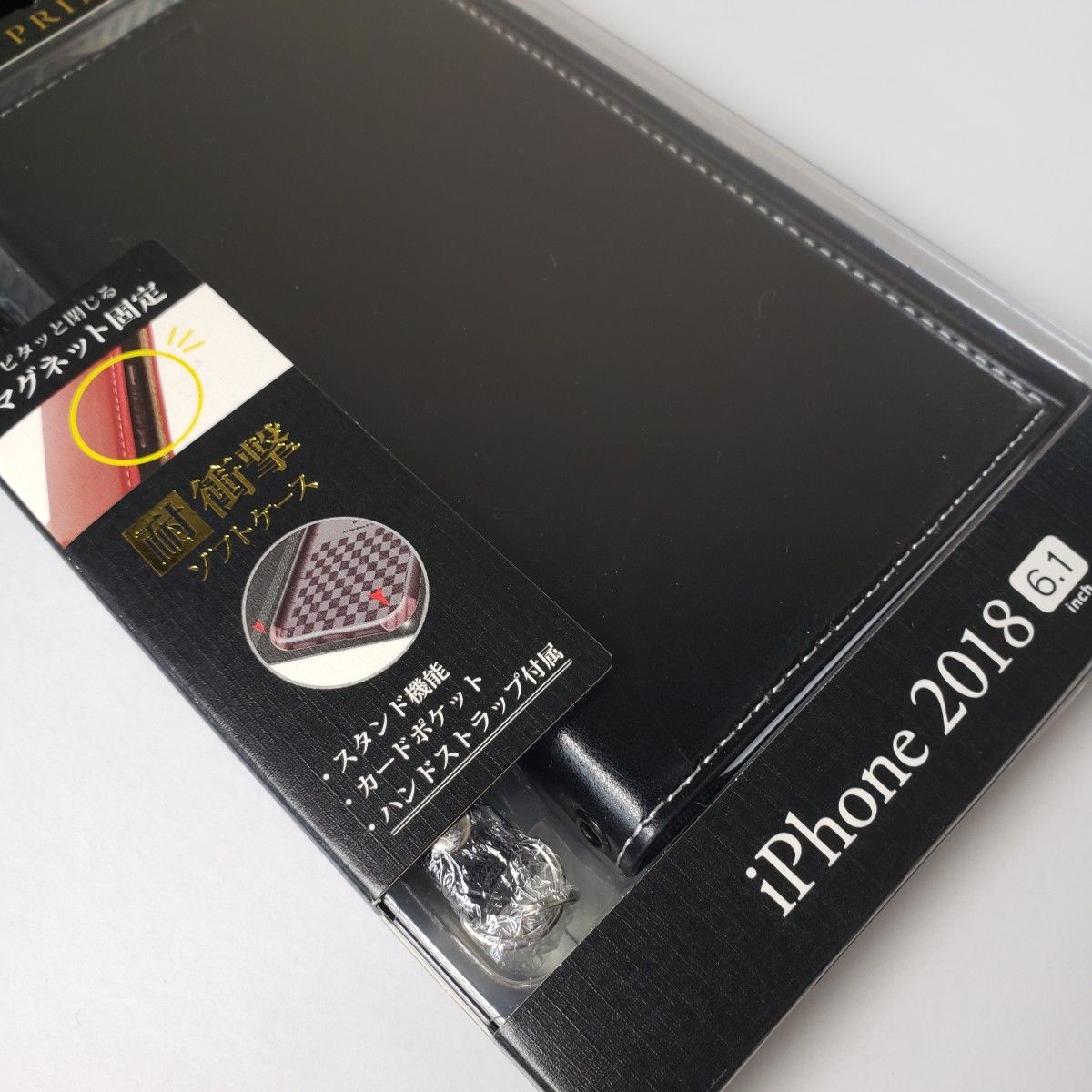 iPhone XR 手帳型ケース サイドマグネット ストラップ付属 ブラック 1341