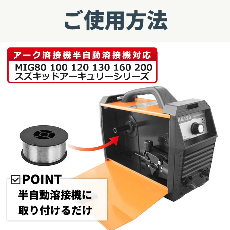 フラックス 溶接 ワイヤー ノンガス 0.8ｍｍ 1㎏ 2個 セット 半自動溶接機 スズキッド 軟鉄 アーク溶接 アーキュリー MIG 100 120 ガス不要の画像7