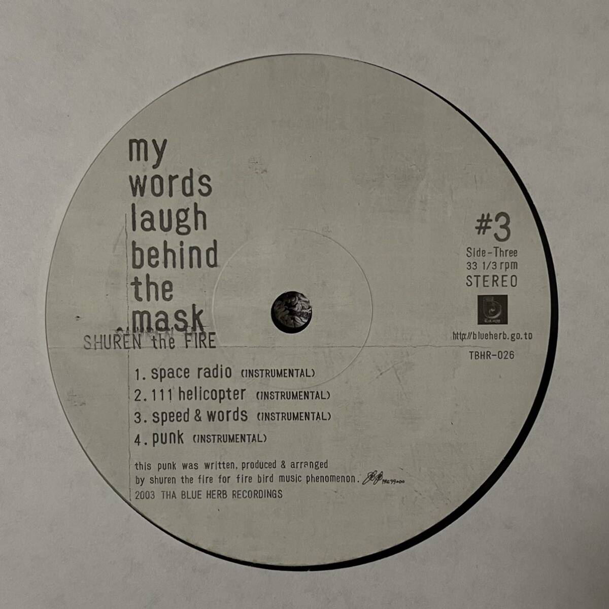 【盤反り】【LP】◆即決◆美盤 中古■【SHUREN the FIRE / my words laugh behind the mask】■TBHR026 THA BLUE HERB RECORDINGS hip hopの画像8