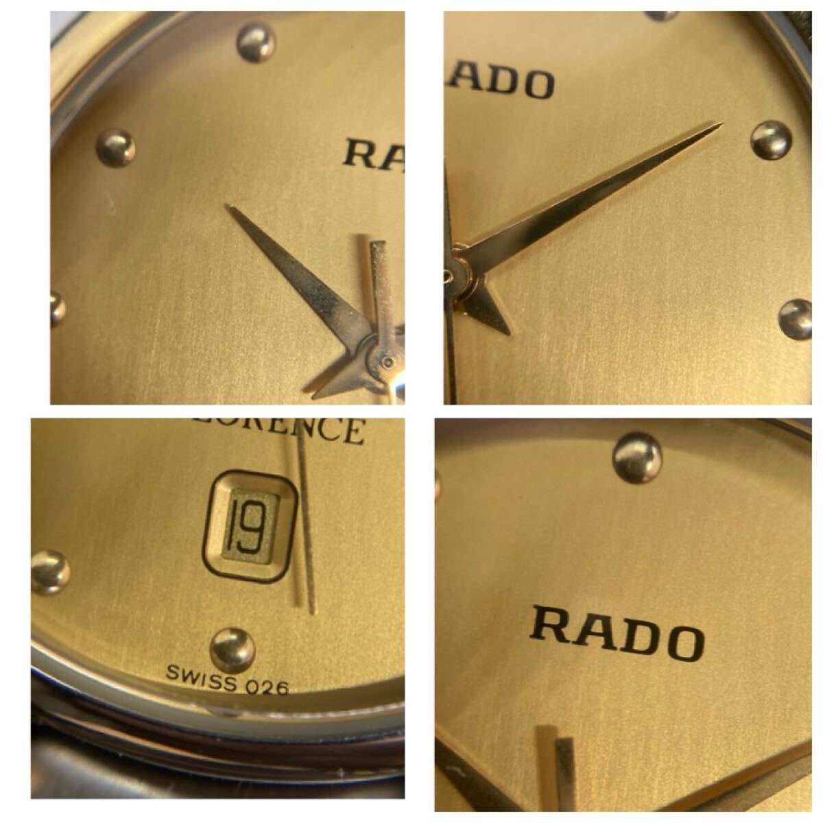 美品 RADO ラドー フローレンス ゴールド文字盤 クォーツ 129.3644.4 FLORENCE 不動品 デイト ３針 の画像6