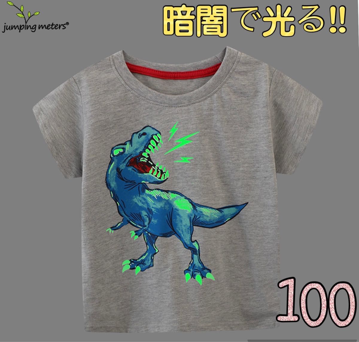 光る Ｔシャツ 恐竜 キッズ 100 男の子 半袖 夜光 紺 ダイナソー