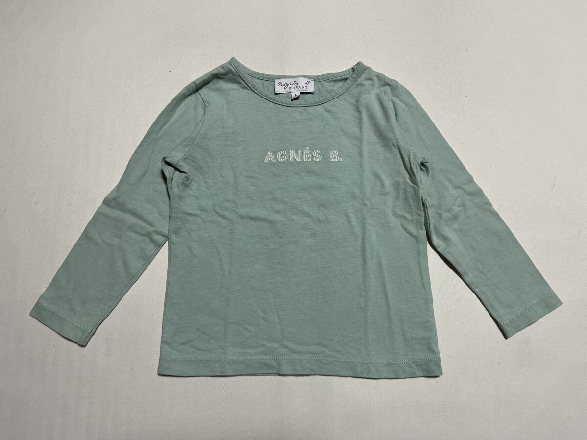 agnes b. ENFANT キッズ 100 ロゴ ペールグリーン 長袖 Tシャツ カットソー ロンT / アニエスベー 子供服の画像1