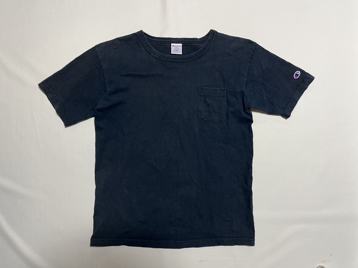 ★USA製 Champion T1011 ヘビーオンス メンズ M ポケット付き 半袖Tシャツ ポケT / アメリカ製 チャンピオン ネイビー 紺色の画像1