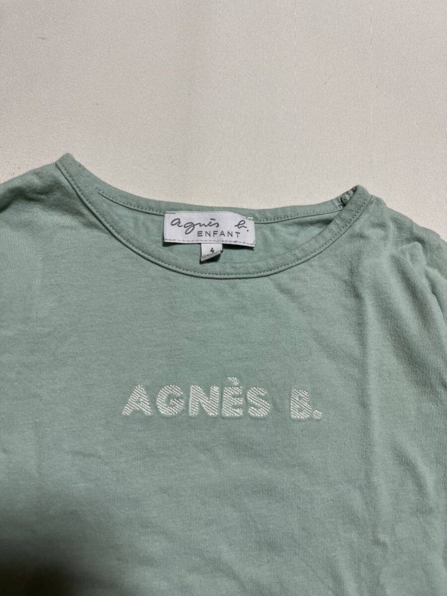 agnes b. ENFANT キッズ 100 ロゴ ペールグリーン 長袖 Tシャツ カットソー ロンT / アニエスベー 子供服の画像3