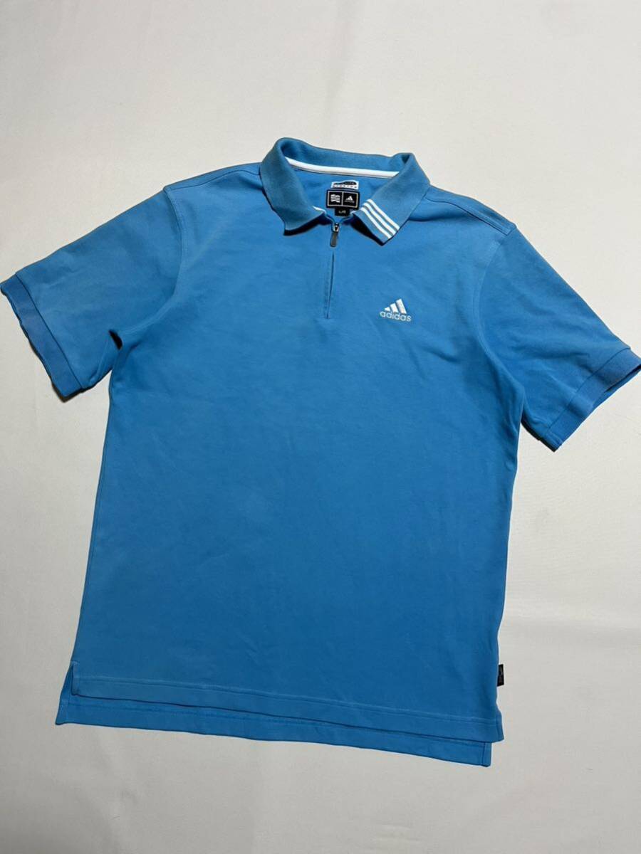 adidas GOLF テーラーメイド メンズ L ハーフジップ 半袖ポロシャツ ゴルフシャツ / アディダス スポーツ 水色 ブルー_画像1