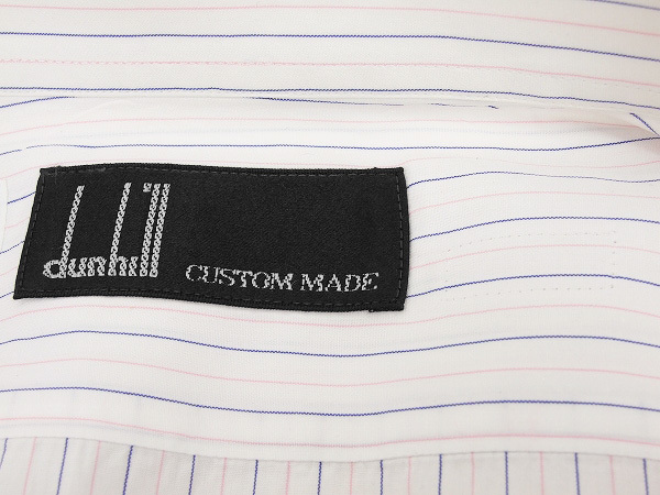 極美品★dunhill CUSTOM MADE*ダンヒル*三越★白系*胸ロゴ刺繍*着回し万能*ピンストライプ(青&ピンク)*長袖*コットン*ドレスシャツ★メンズ_画像3