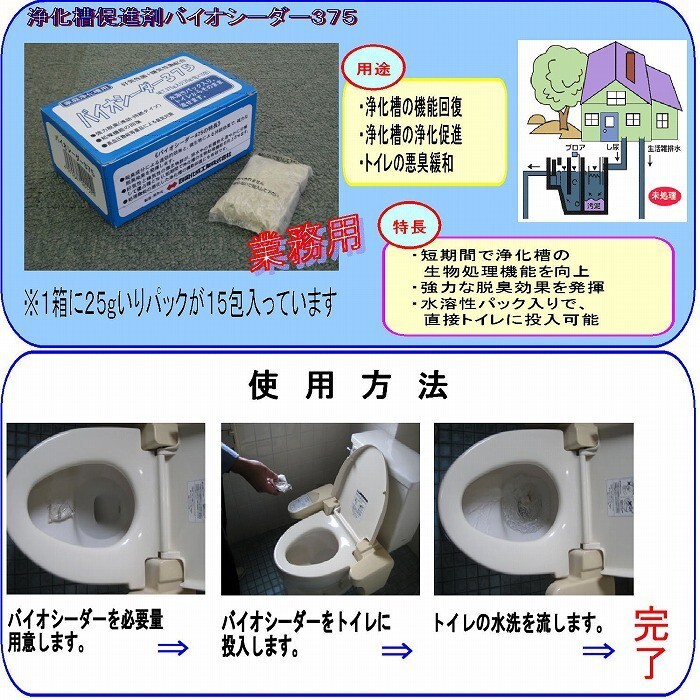 四国化成 浄化槽 臭い 対策 薬 臭い消し バクテリア 浄化槽塩素剤 バイオシーダー375 15包入×3箱 消毒剤 掃除用シーティング剤の画像2