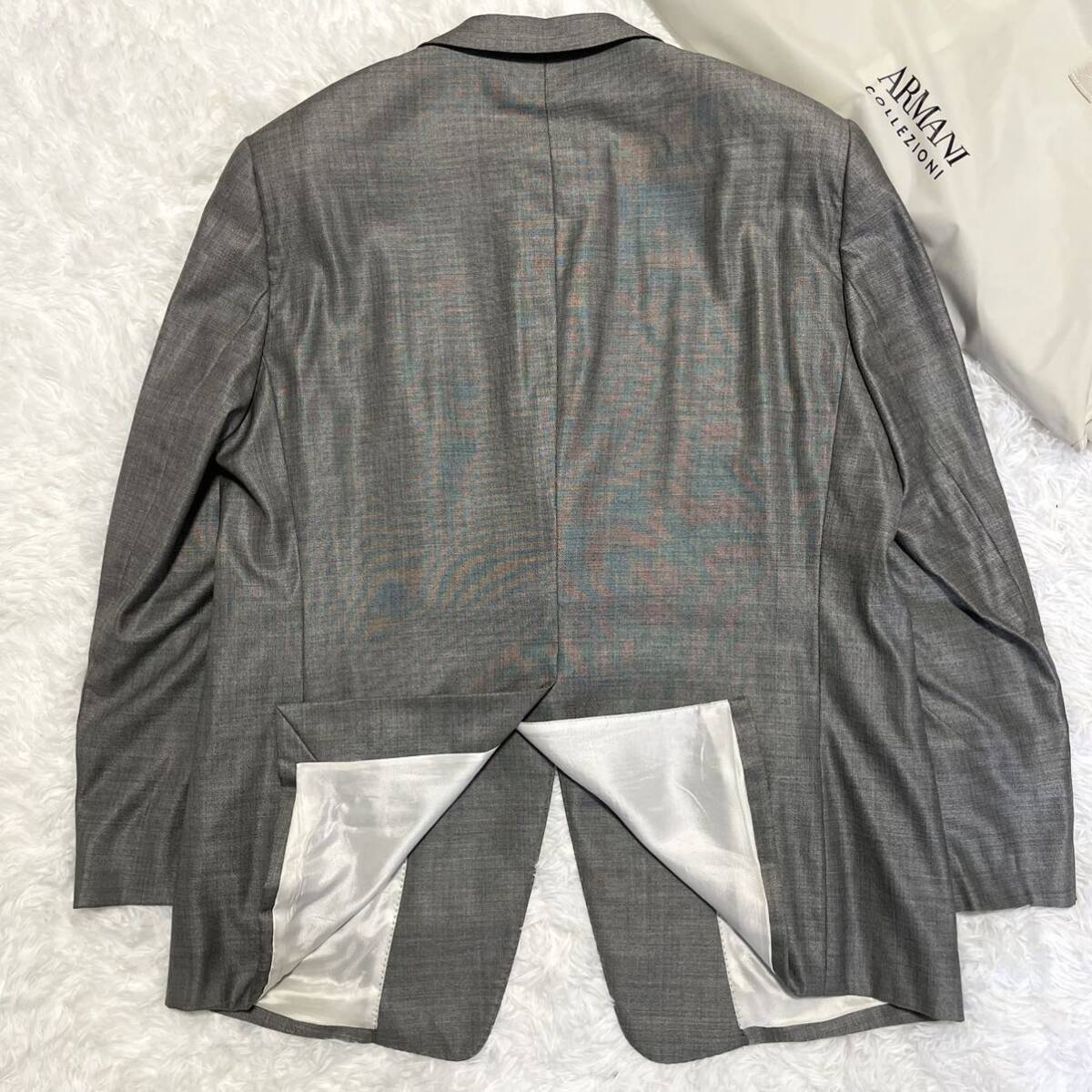 希少！XXL相当アルマーニコレツィオーニEMPORIO ARMANIセットアップスーツSUPREMEジャケット灰色グレー56R2XL ウール 光沢感◎ 付属品完備