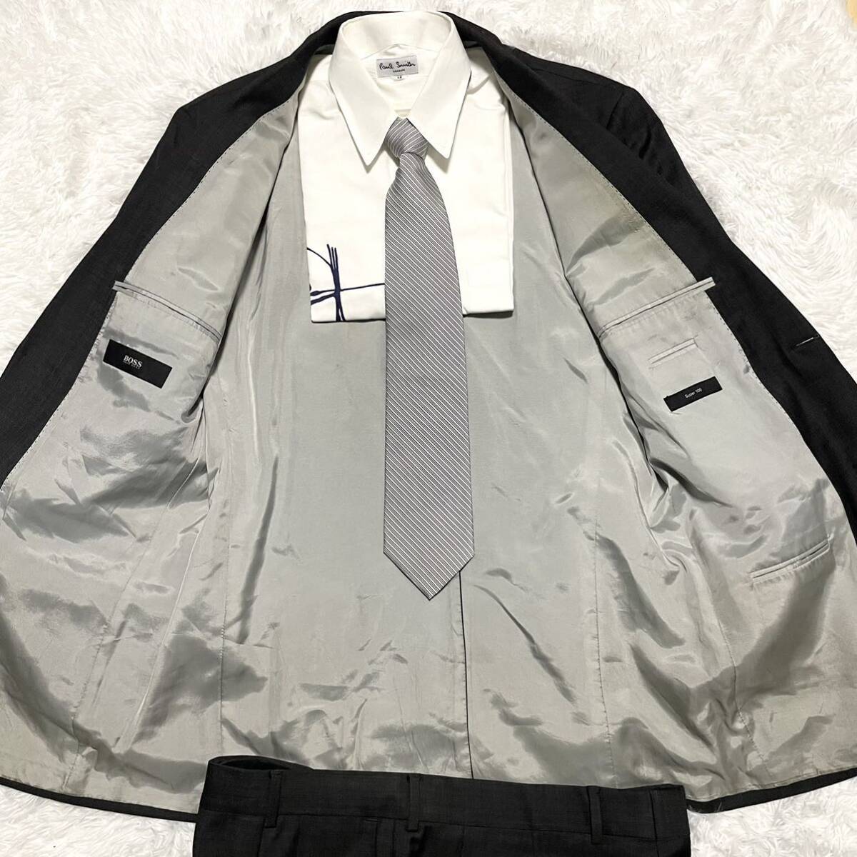  rare size!XXL corresponding Hugo Boss [. height. excellent article ]HUGO BOSS suit setup jacket grey gray lustre feeling! 52 2XL wool Super100