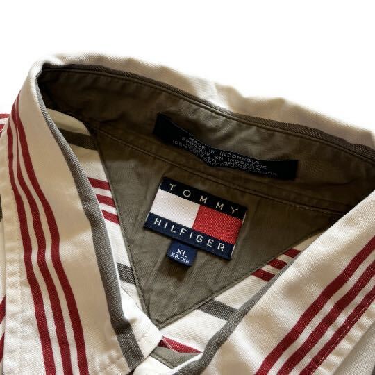 【90s】 TOMMY HILFIGER トミーヒルフィガー 長袖 ボタンダウンシャツ マルチカラー ストライプ メンズ XL ボタンダウン ビンテージ 古着_画像7