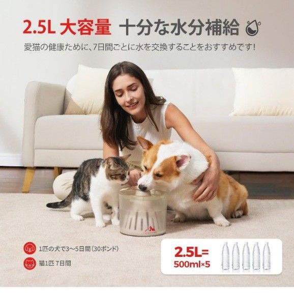 【新品 未使用】猫 犬 自動給水器 水飲み器 大容量 給水器 清潔　 2.5L
