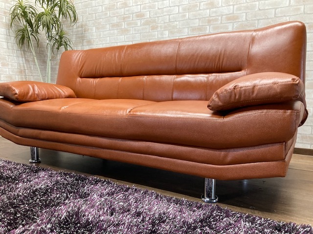 # free shipping ( Hokkaido * Tohoku * Okinawa is excepting )# leather trim sofa bed / Camel / easy size / new goods unused 