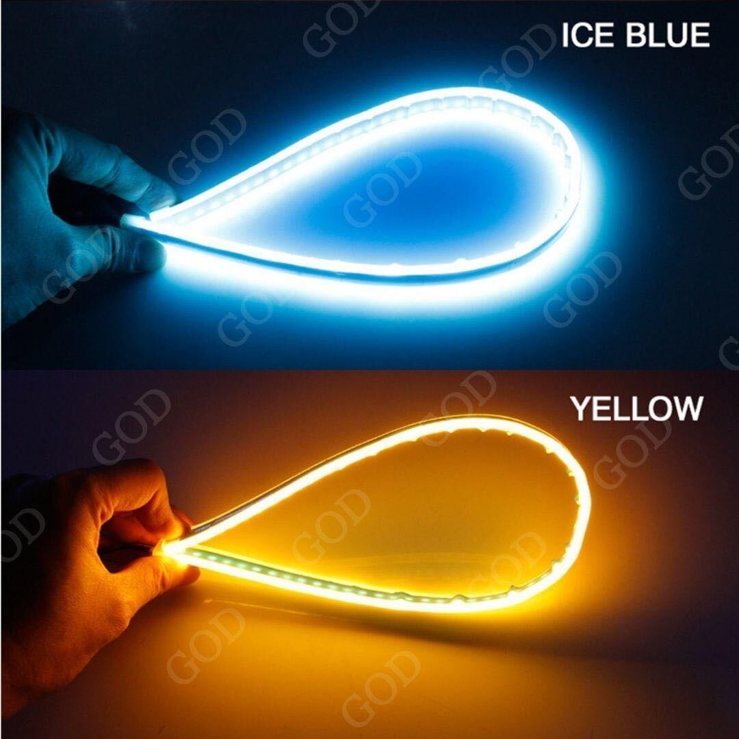 シーケンシャルウインカー 流れる ウインカー LED テープ ライト 2本 アイスブルー アンバー シリコンチューブ ポジション ライト 青の画像2