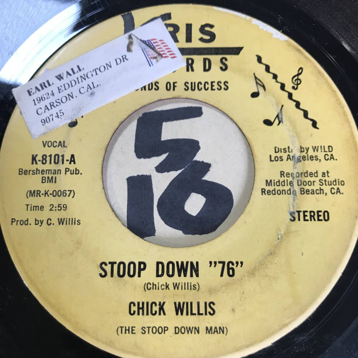 試聴 CHICK WILLIS & THE KENYATTAS LOVE DOCTOR / STOOP DOWN ‘’76’’ 両面VG++ _画像2