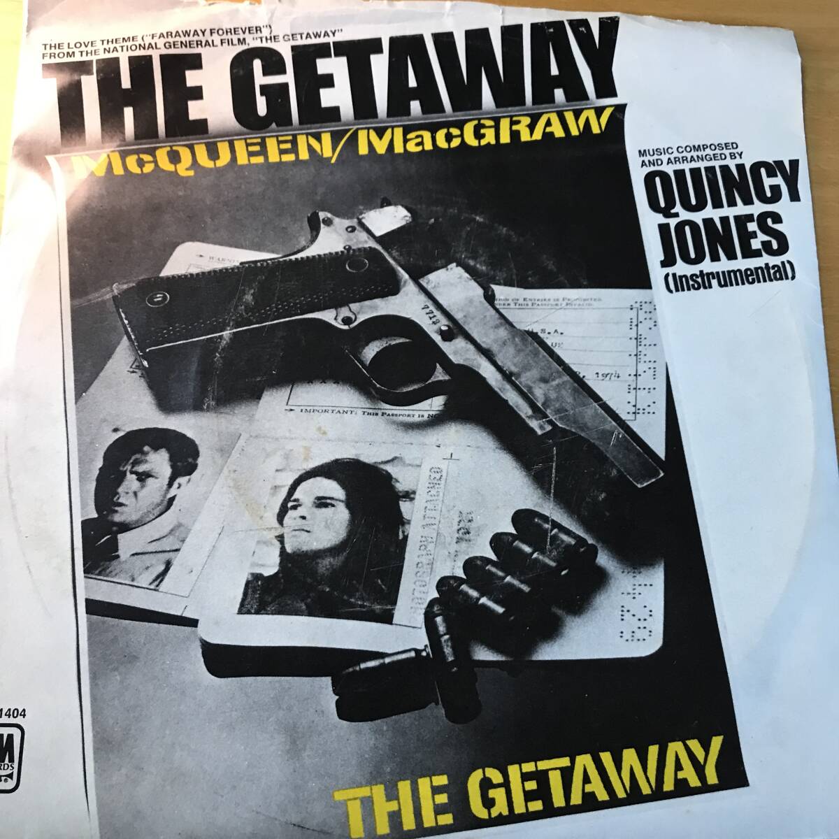 試聴 サントラ盤 QUINCY JONES THE LOVE THEME FROM THE GETAWAY VOCAL / INST 両面NM 1973 サム・ペキンパー/ヴァイオレンス・アクション_画像2