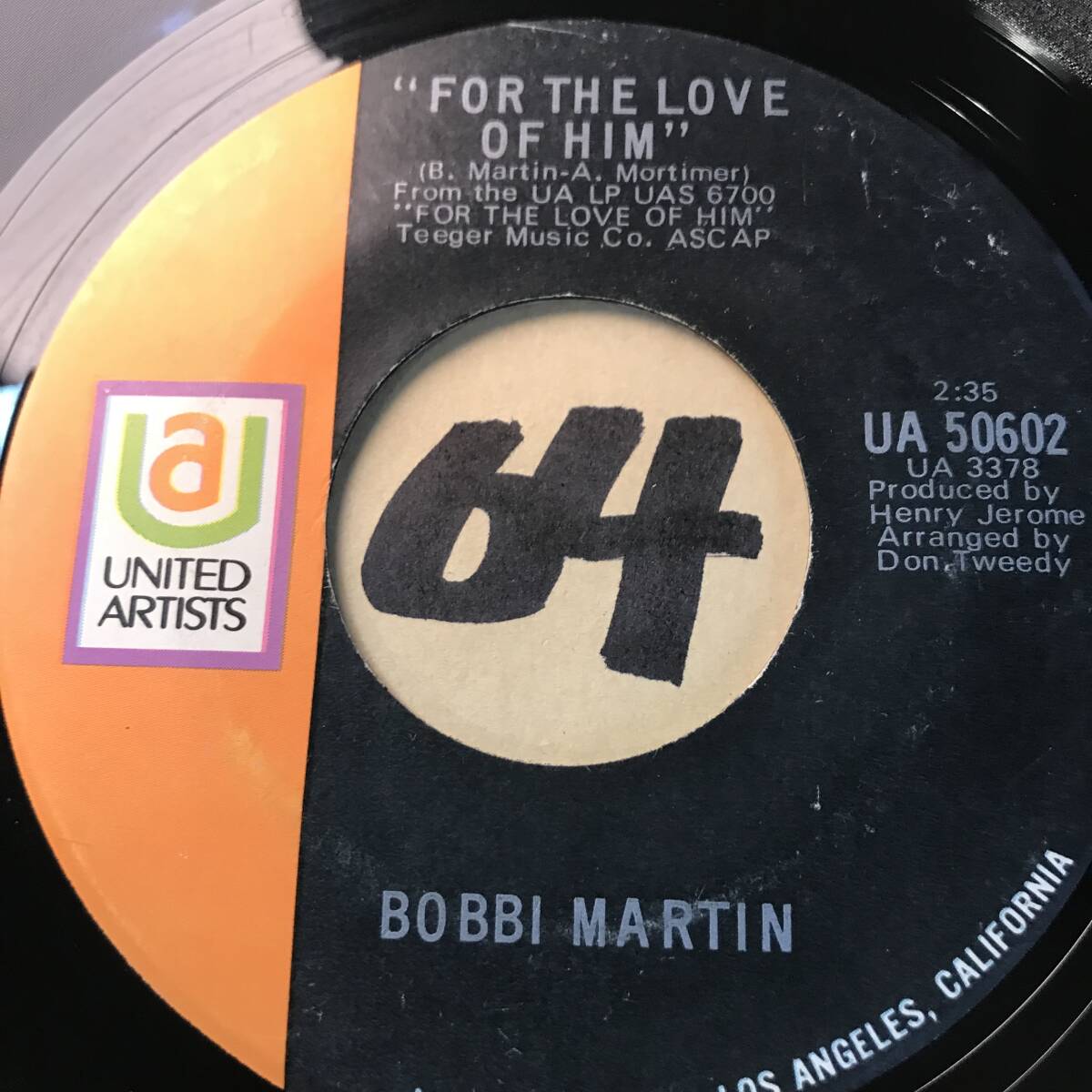 試聴 69年全米13位ソフトロック BOBBI MARTIN FOR THE LOVE OF HIM 両面EX+ 大野雄二も影響受けたヘンリー・ジェローム編曲の職人技の画像1