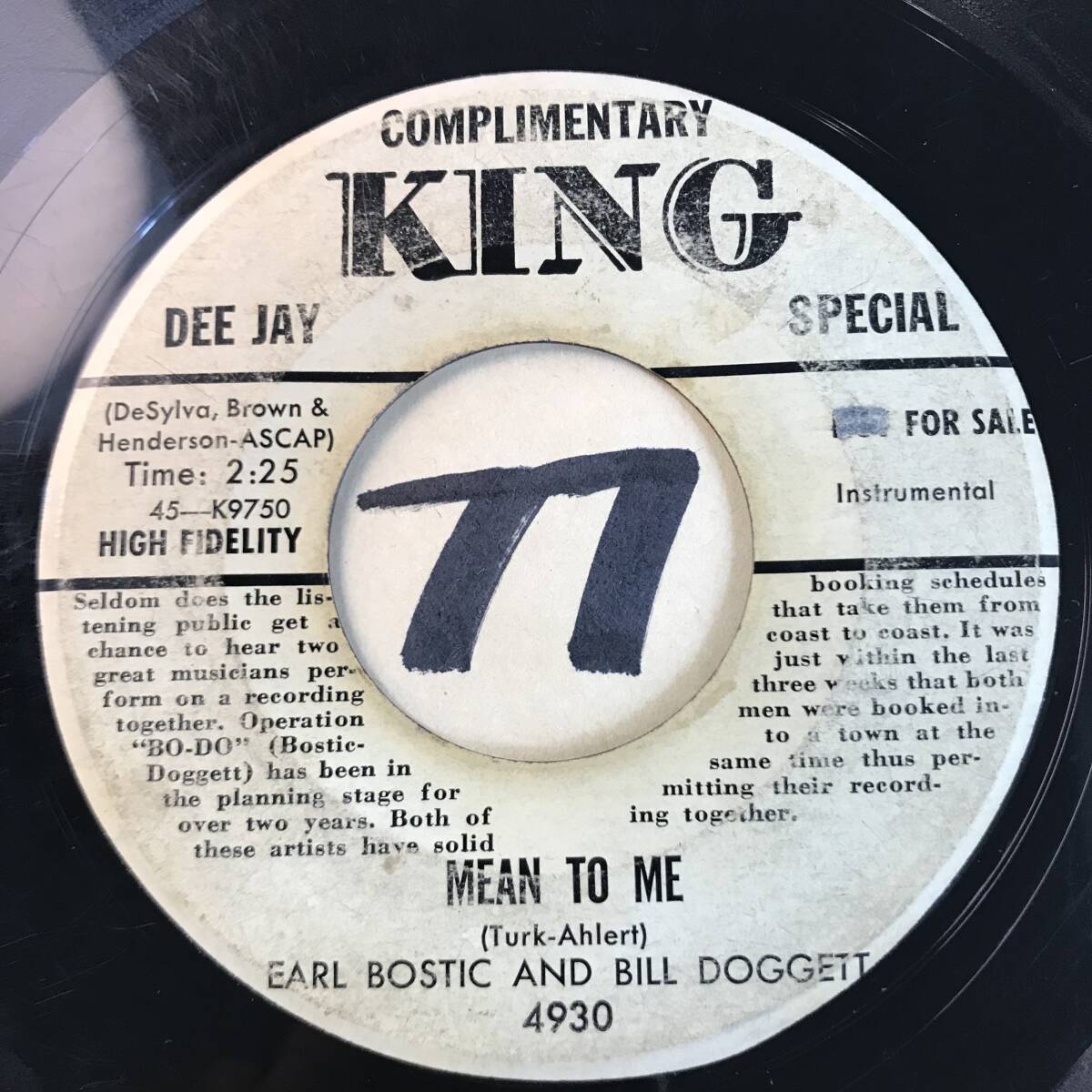  audition 1956 EARL BOSTIC AND BILL DOGGETT THE BO-DO ROCK / MEAN TO ME both sides VG(+) SOUNDS VG+ SLOW-BEAT-JUMPER SAX & HAMMOND ROCK